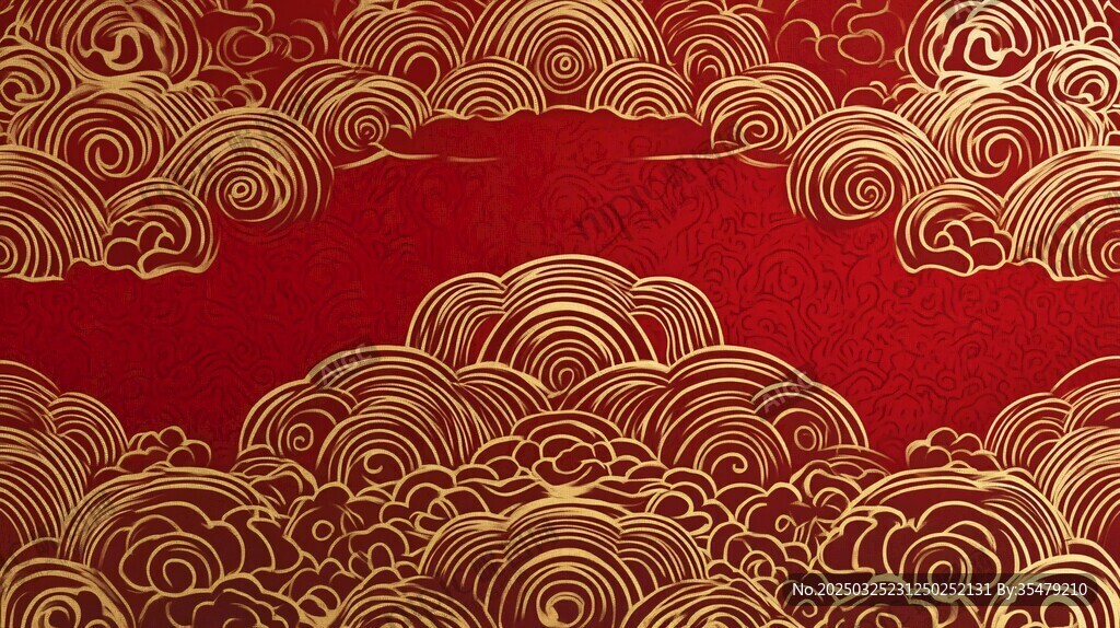 中式紅金祥云紋背景圖