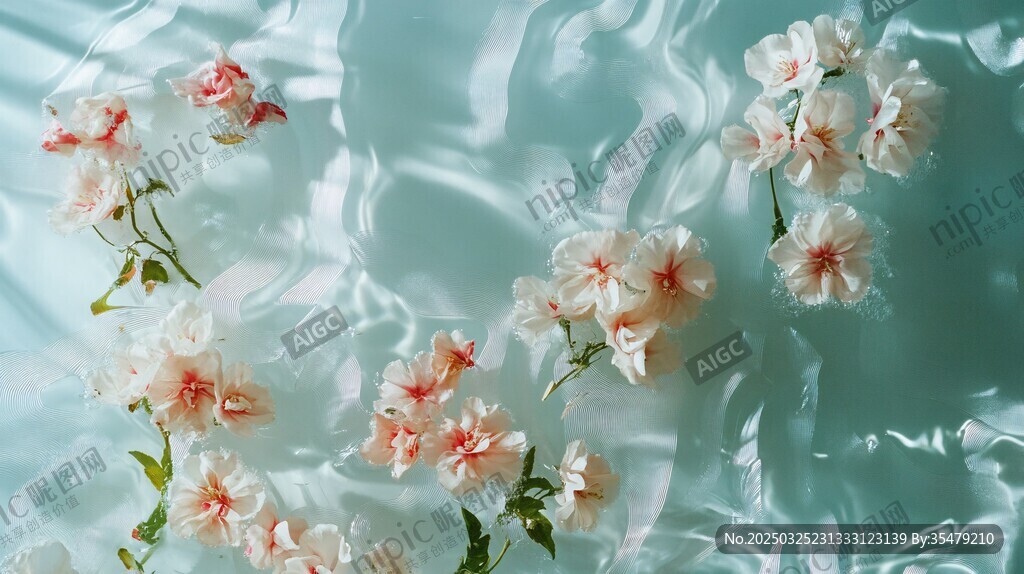 夢幻水漾中的柔美花卉