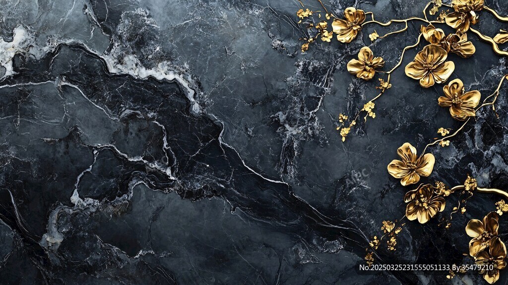 黑金大理石花卉裝飾背景