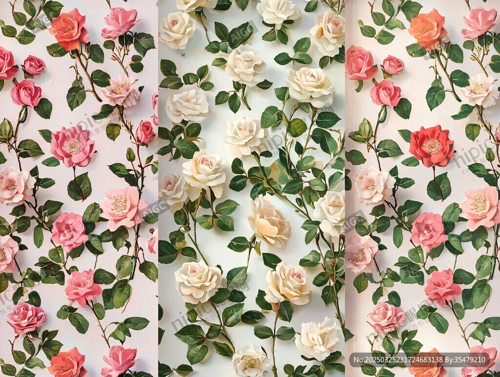 玫瑰花卉圖案布料展示