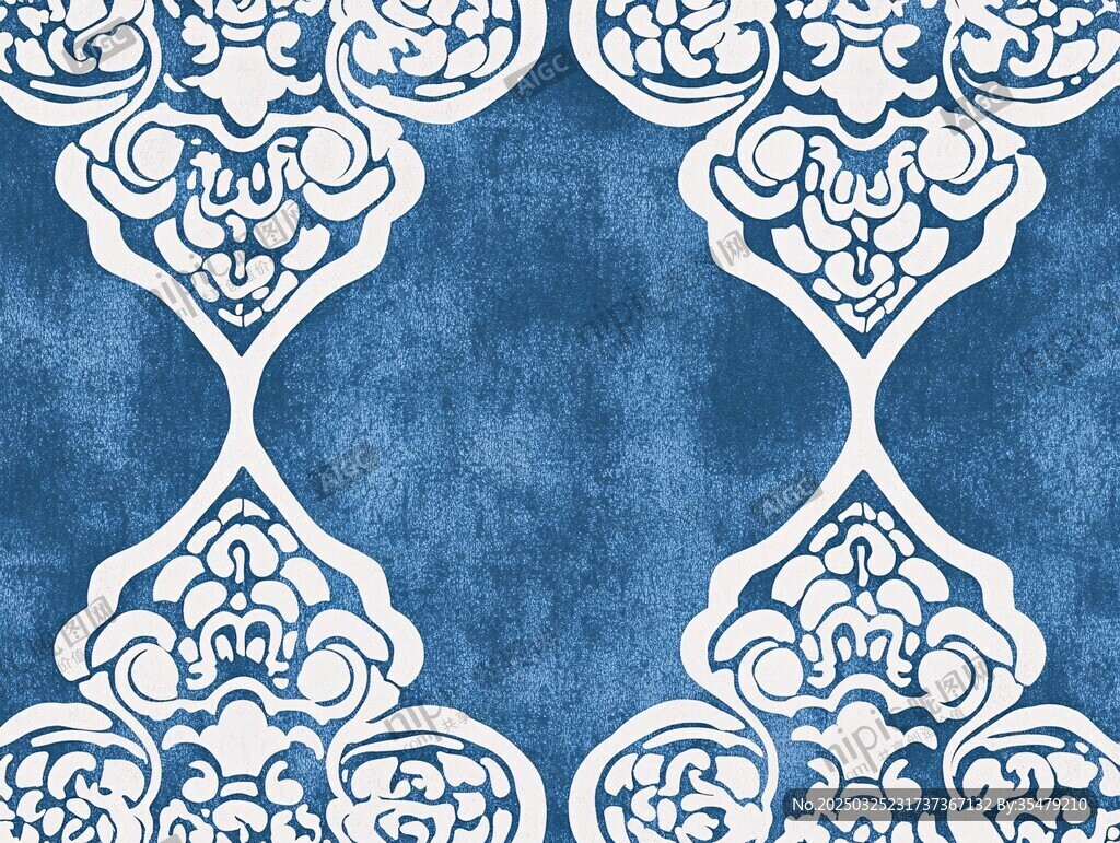 藍(lán)白中式復(fù)古花紋圖案