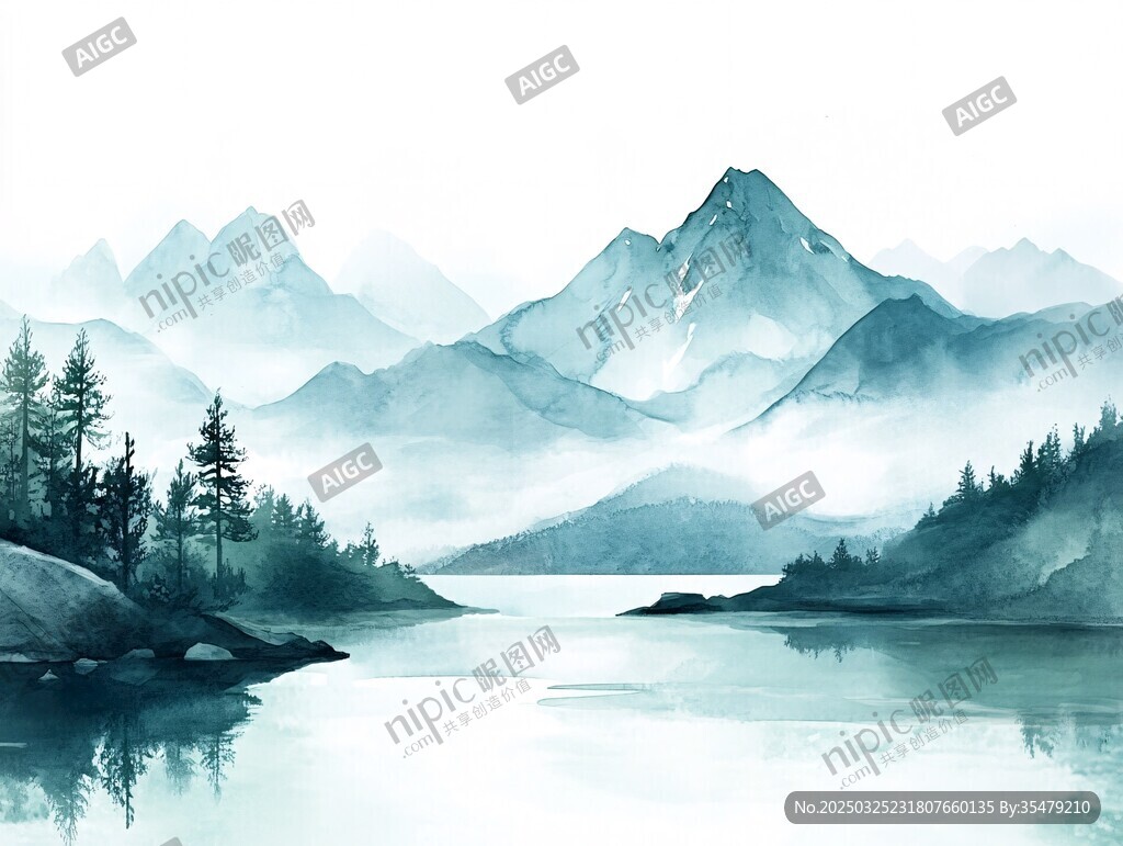 水墨山水間的靜謐湖景