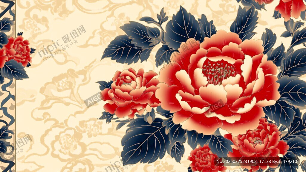 中式牡丹花卉圖案背景