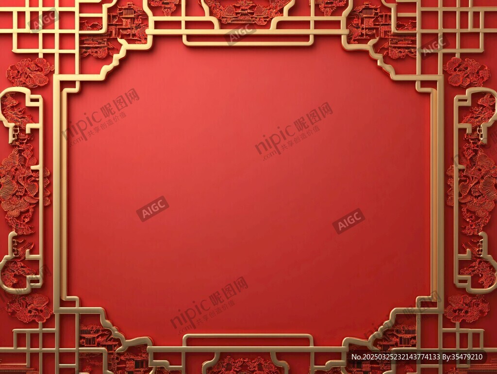 中式紅底金邊古典邊框