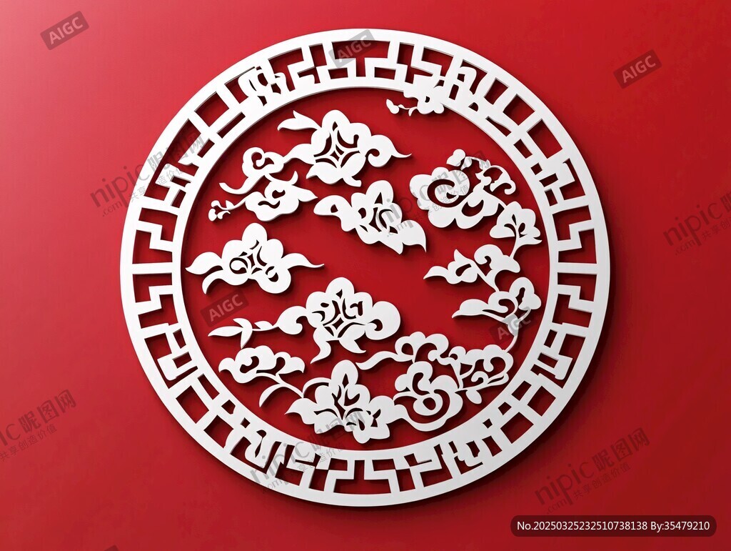 中式云紋圓形鏤空裝飾