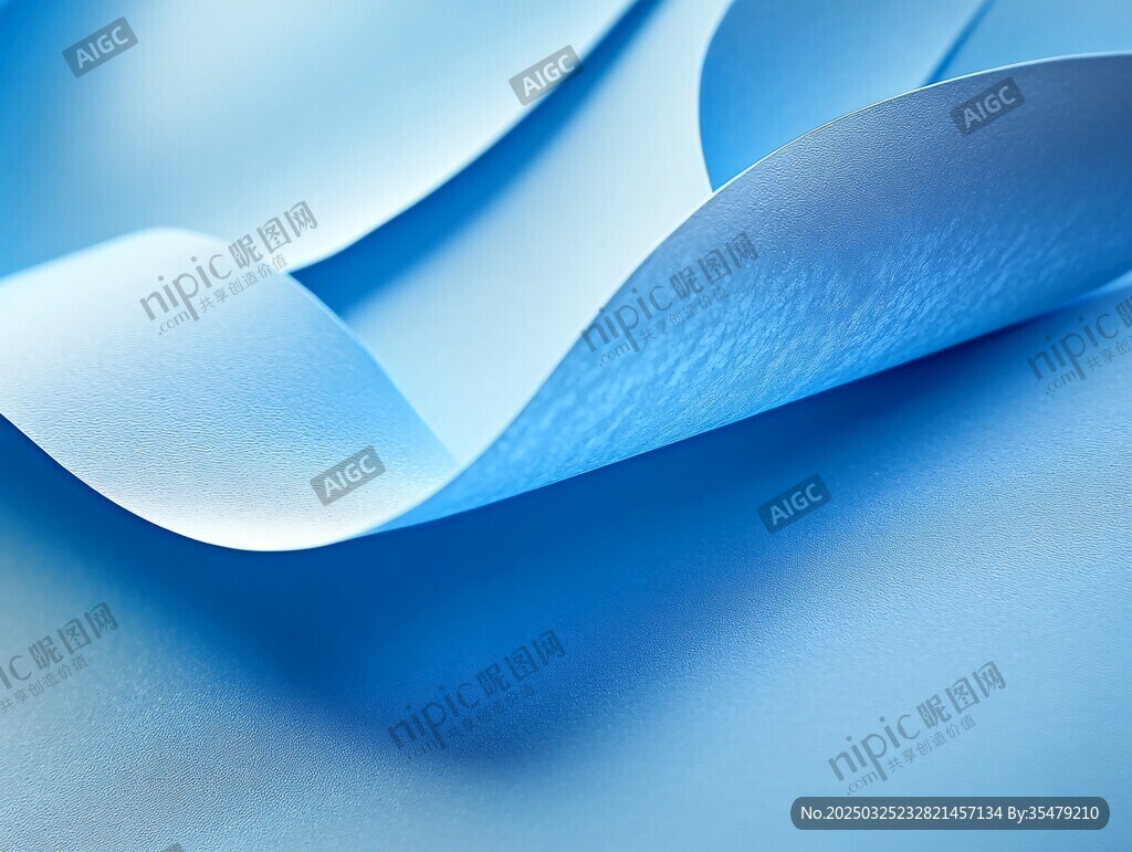 藍(lán)色卷曲紙張的優(yōu)美形態(tài)