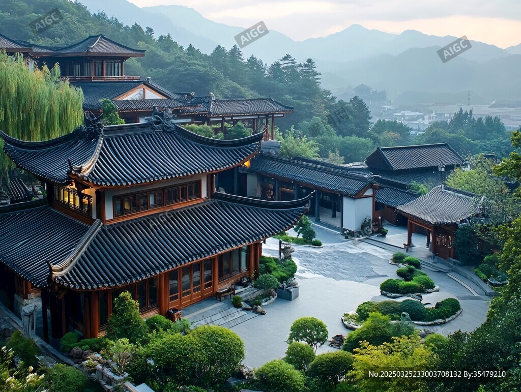 中式古典庭院山水美景
