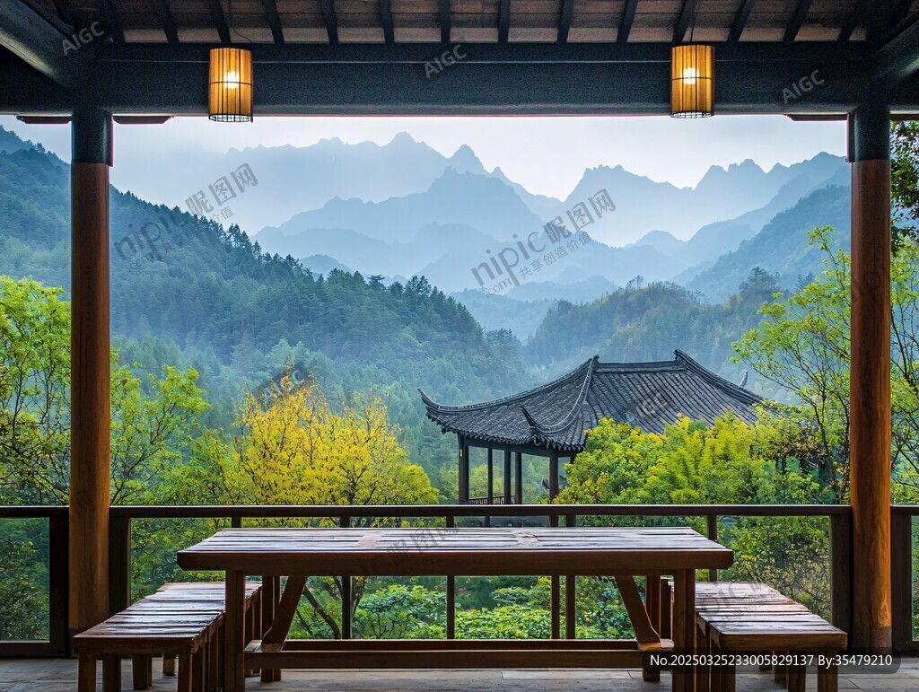 山間亭臺賞景休憩之所