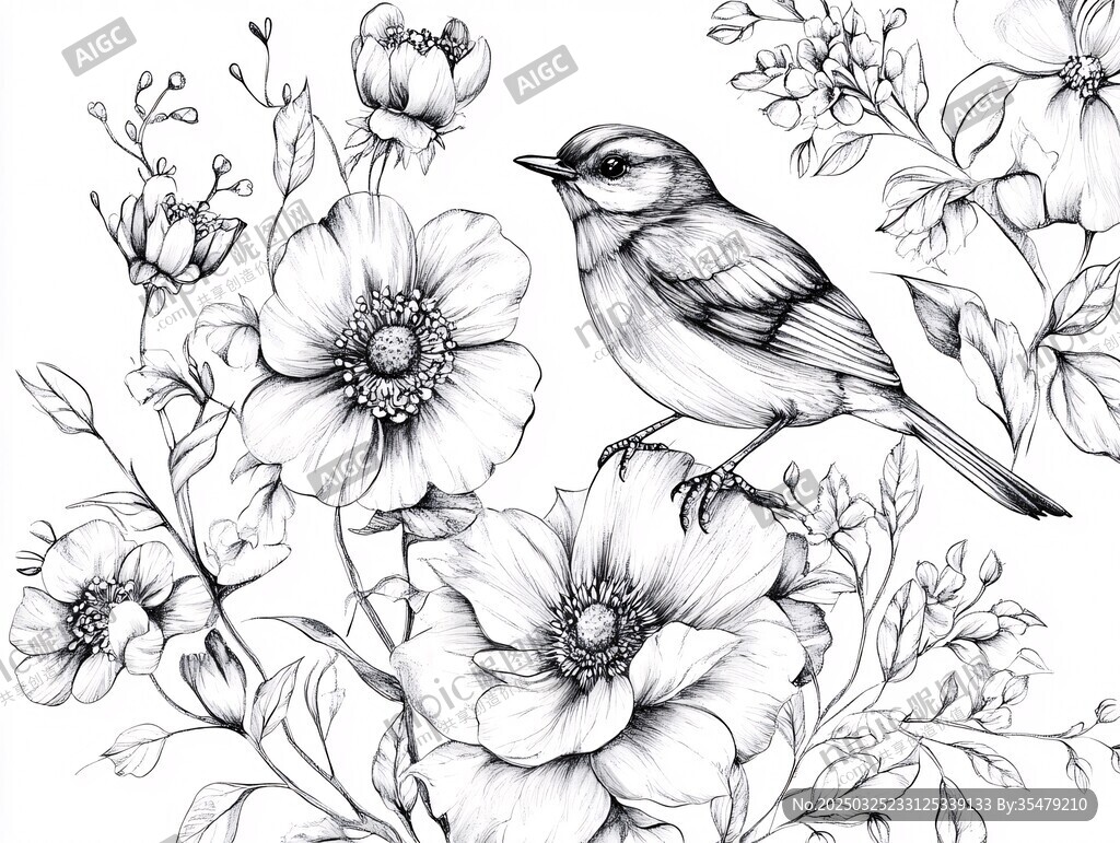 花鳥素描圖