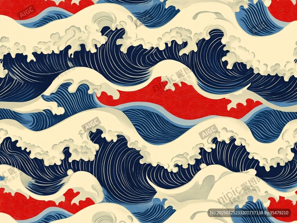 日式海浪圖案背景紋理