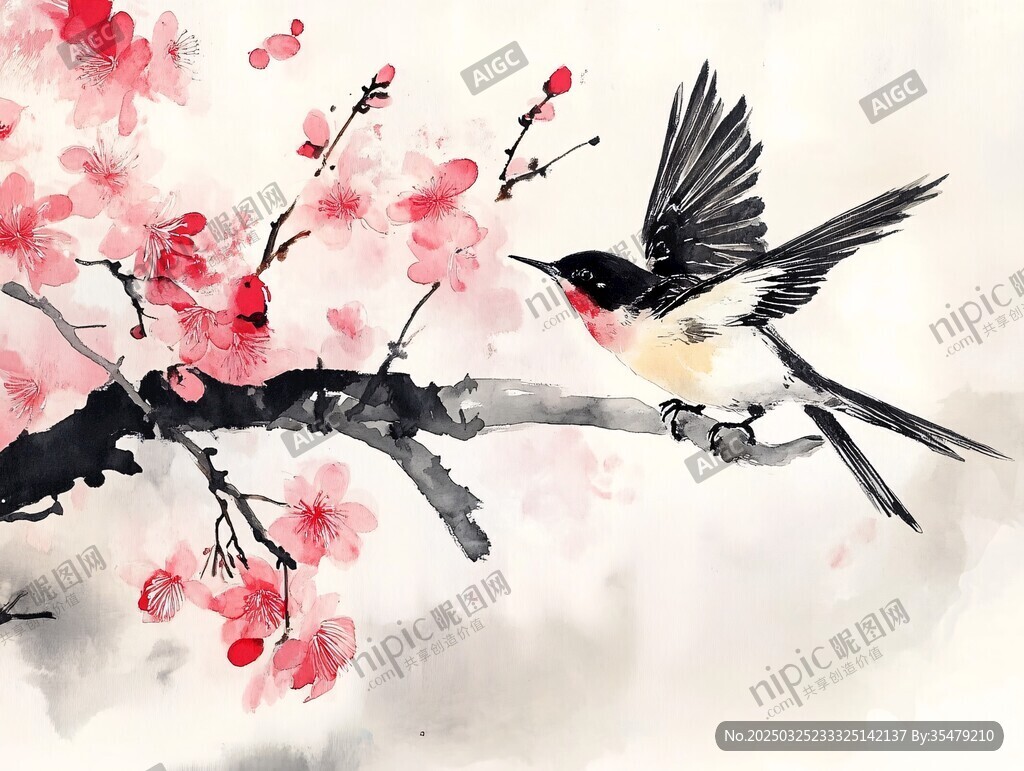 梅枝飛鳥圖