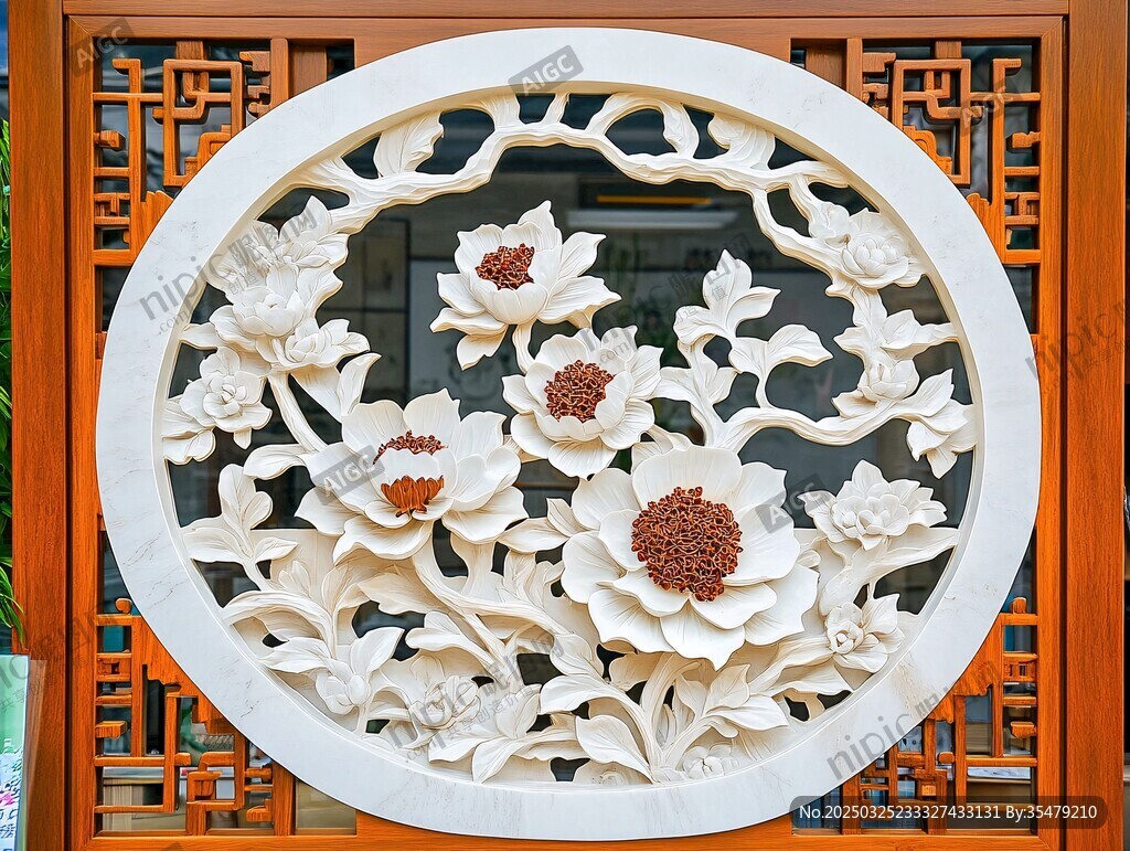 圓形牡丹木雕裝飾藝術(shù)品