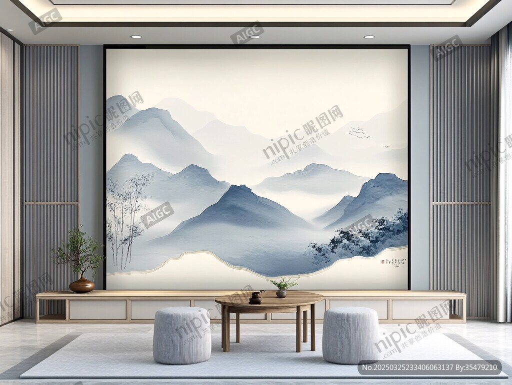 中式山水客廳背景墻裝飾