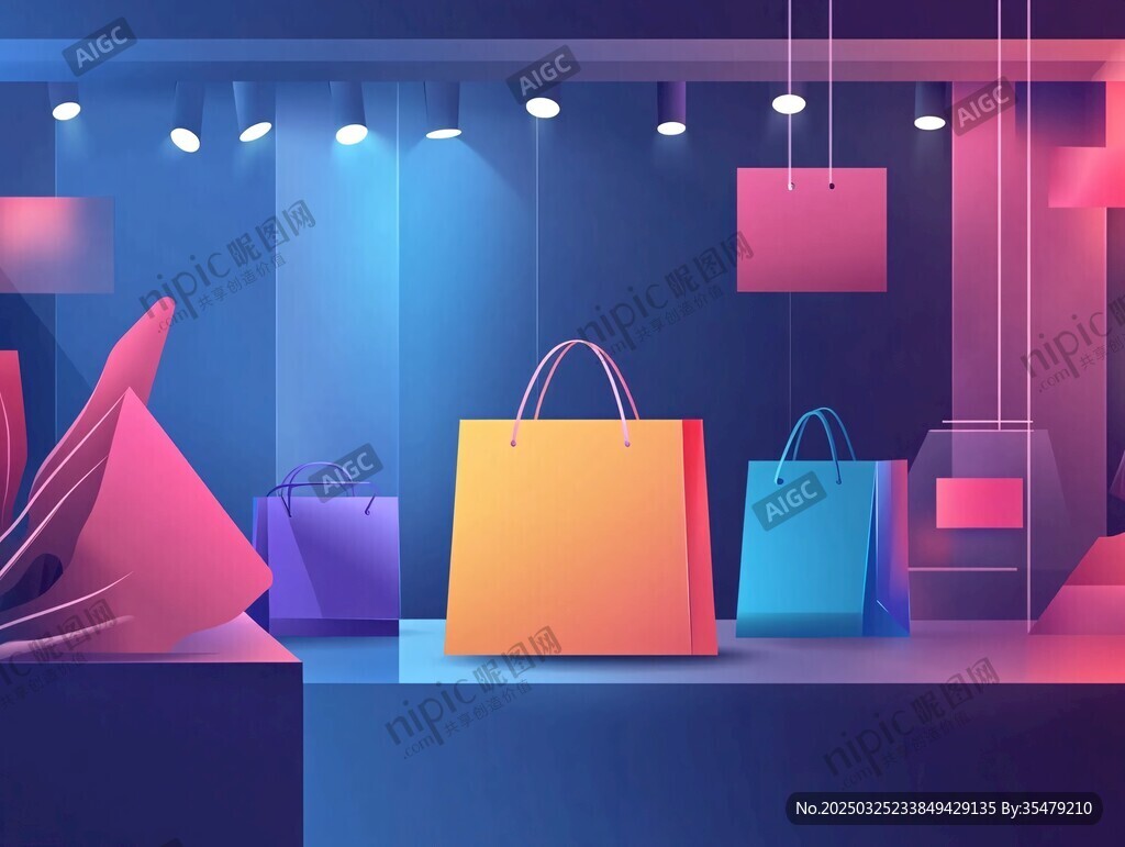 多彩購物袋的時(shí)尚展示空間