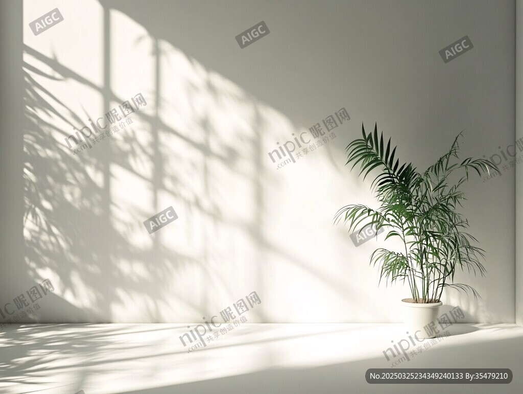 室內(nèi)光影中的綠植盆栽