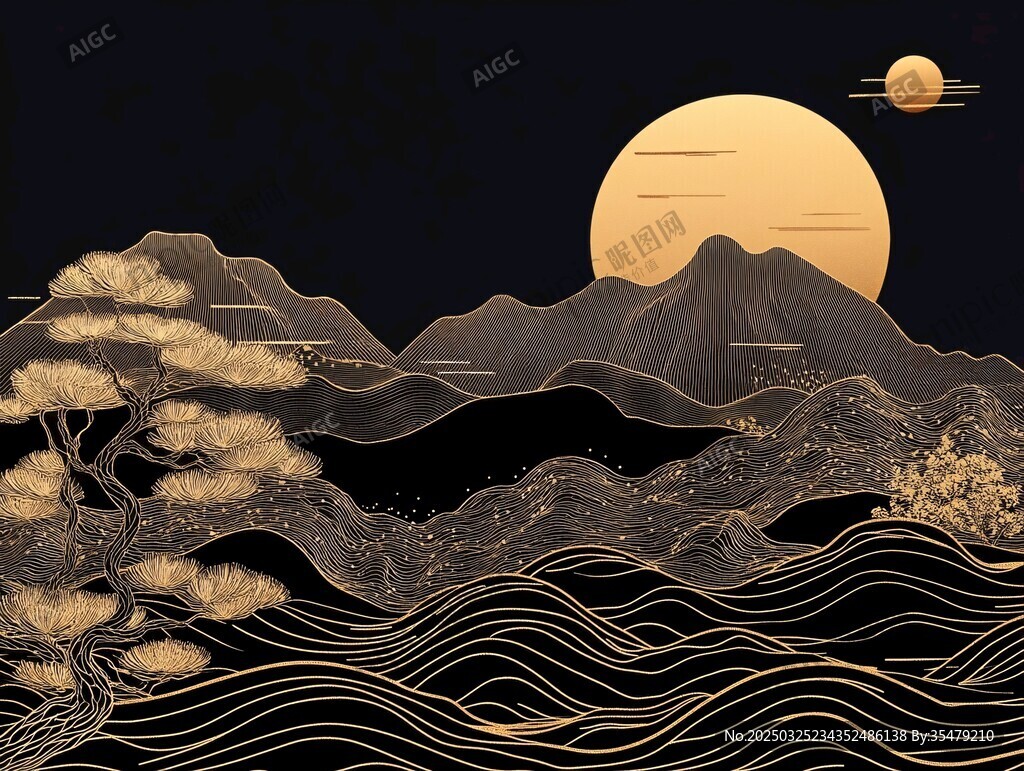 金色山水月夜圖