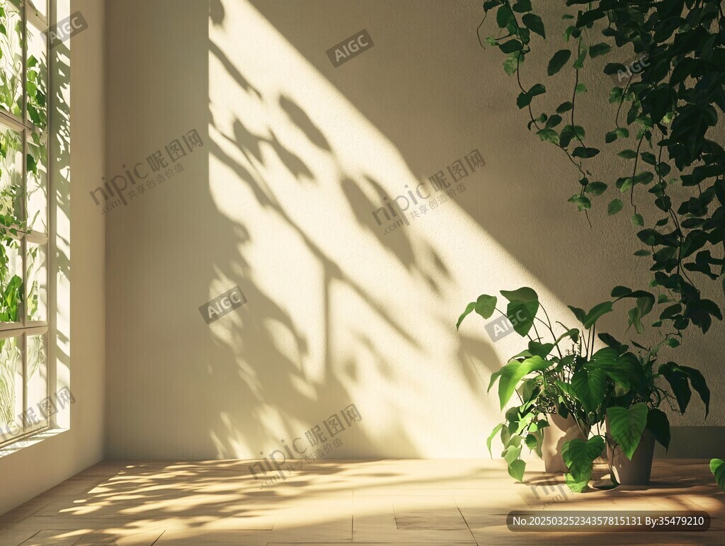 陽光灑落的綠植室內(nèi)角落