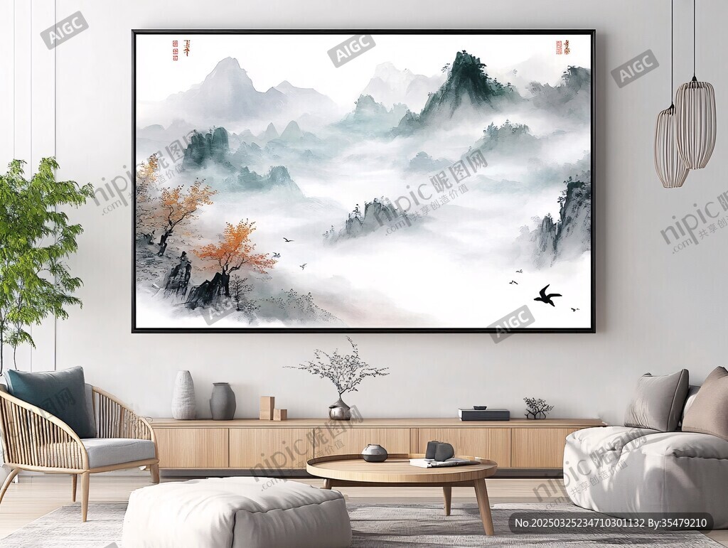 中式客廳的山水裝飾畫