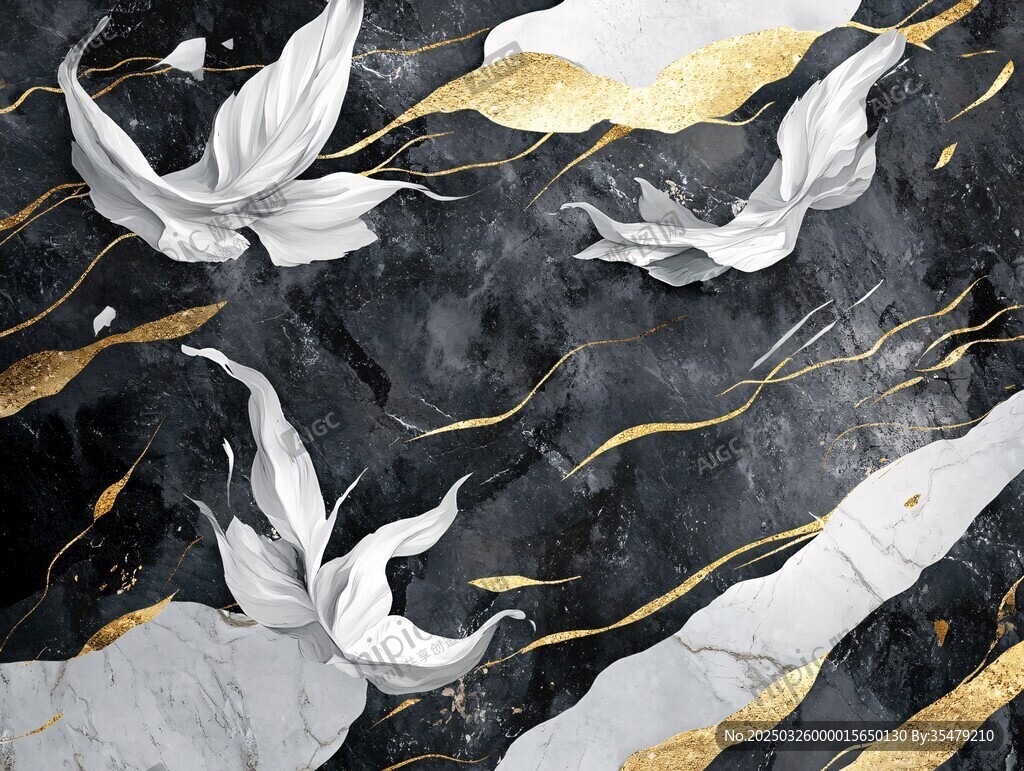 黑白金大理石花卉藝術(shù)圖
