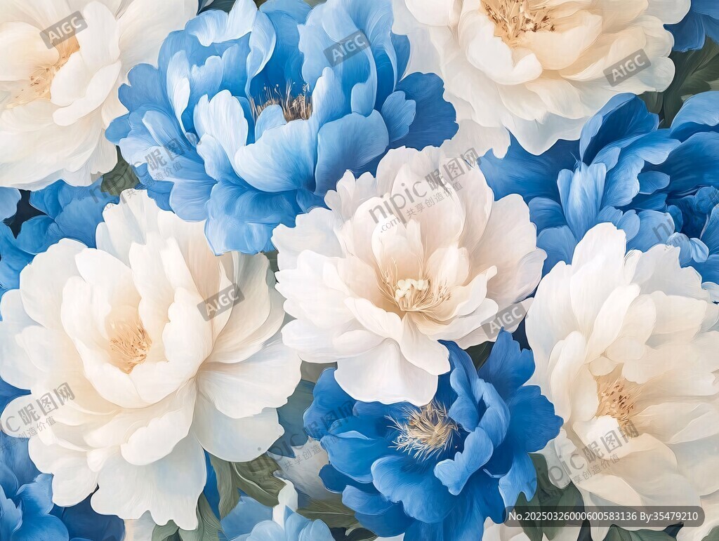 藍白花卉浪漫夢幻背景圖