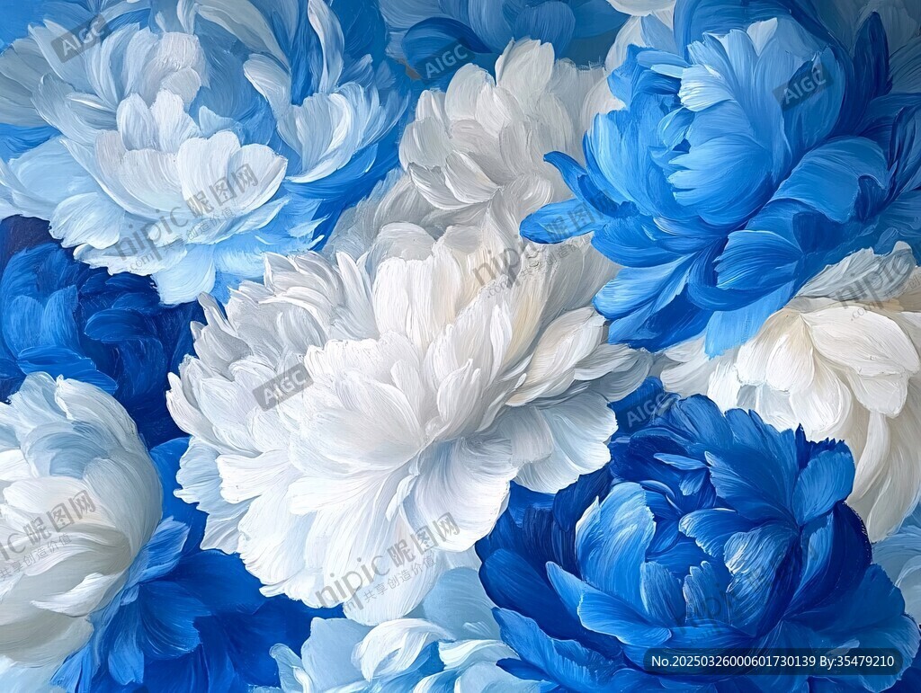 藍白牡丹花卉精美圖案