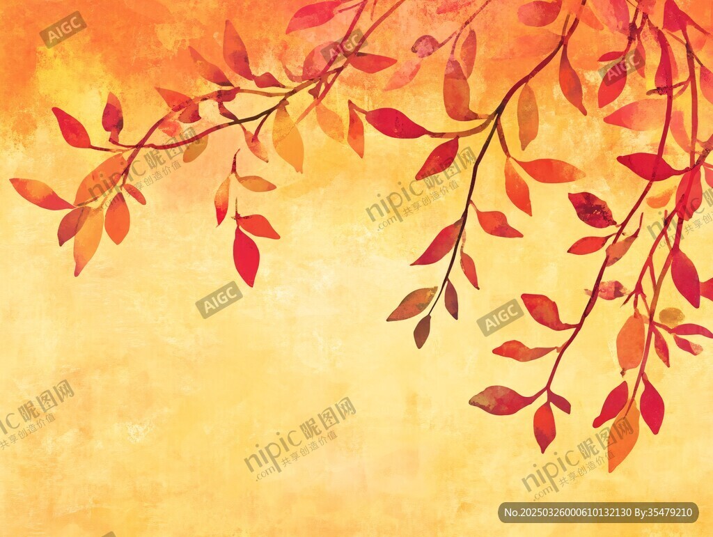 秋日紅葉水彩畫背景圖