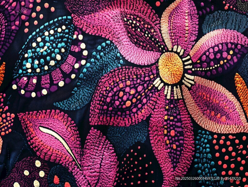 絢麗多彩花卉刺繡圖案