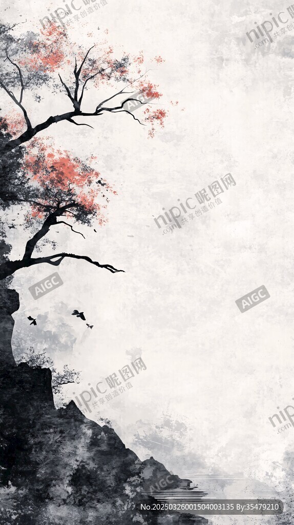 水墨紅梅圖 盡顯中式意境