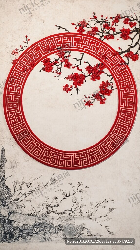 中式紅梅圓環(huán)古風(fēng)背景圖