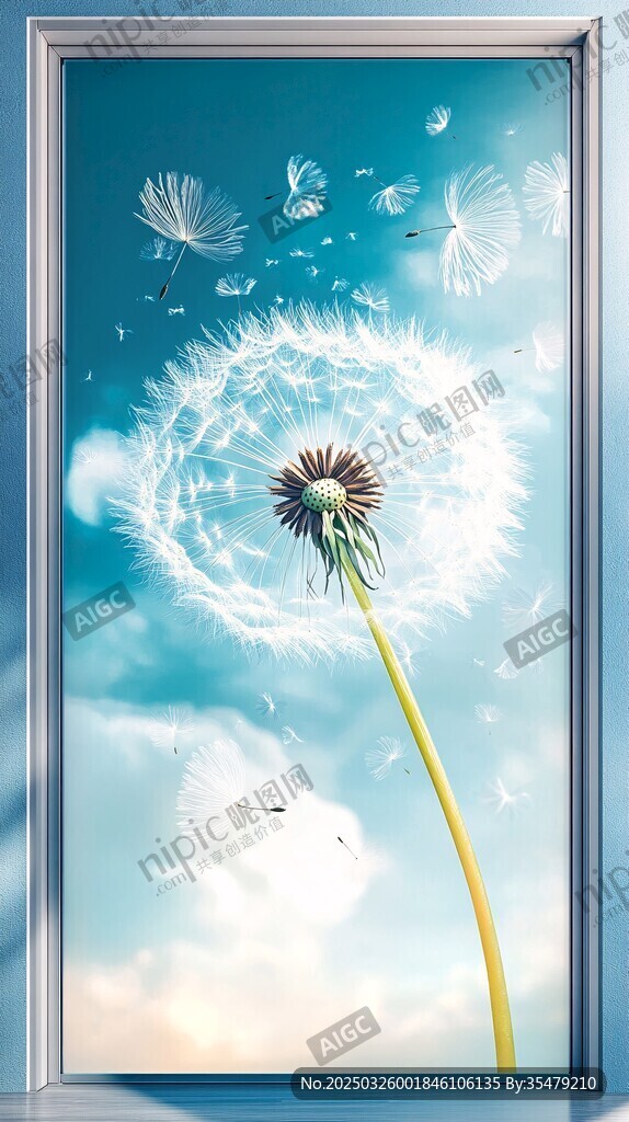 夢幻蒲公英綻放在藍天下