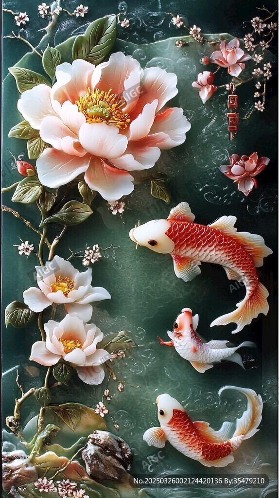 牡丹錦鯉圖 吉祥美意濃
