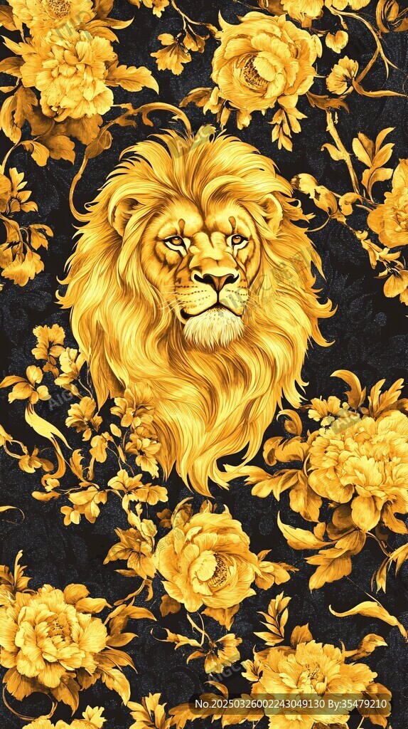 金色雄獅綻于繁花之間