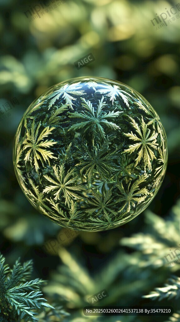 玻璃球中的翠綠植物景致