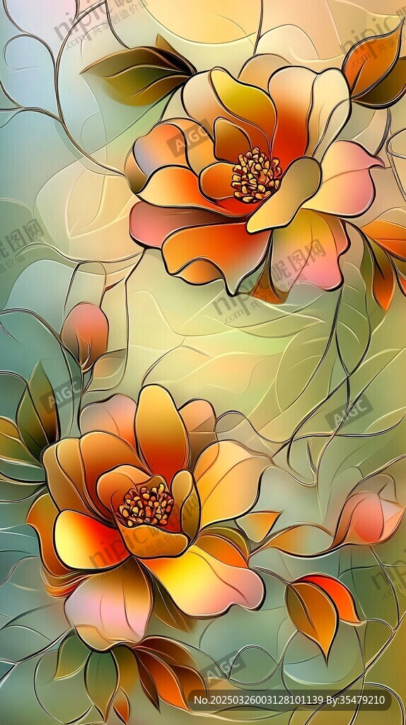彩色玻璃風(fēng)花卉藝術(shù)圖案
