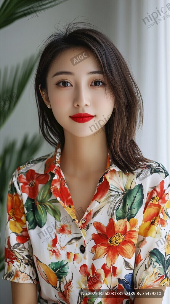 印花襯衫女子的時(shí)尚風(fēng)采