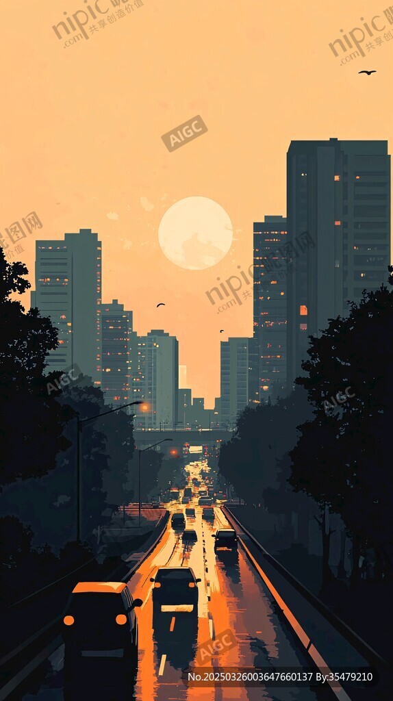黃昏城市街道的靜謐景象