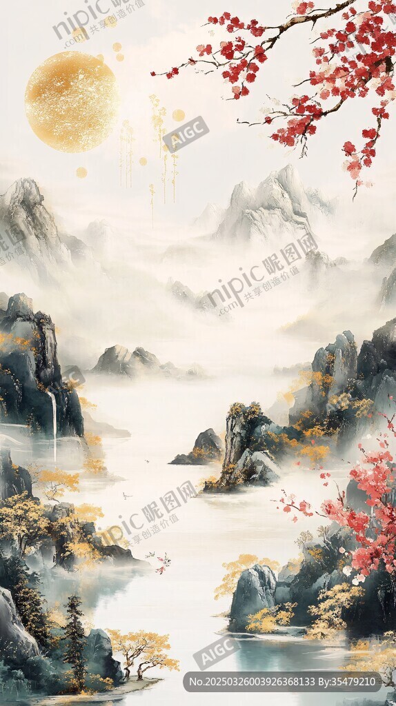 山水間的詩意月夜美景
