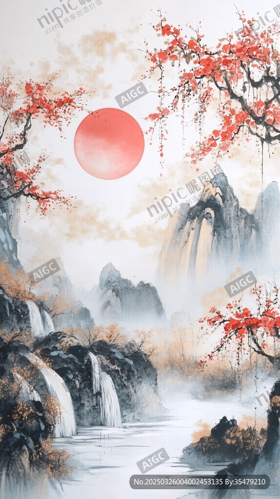 紅日映山水 紅梅添詩(shī)意