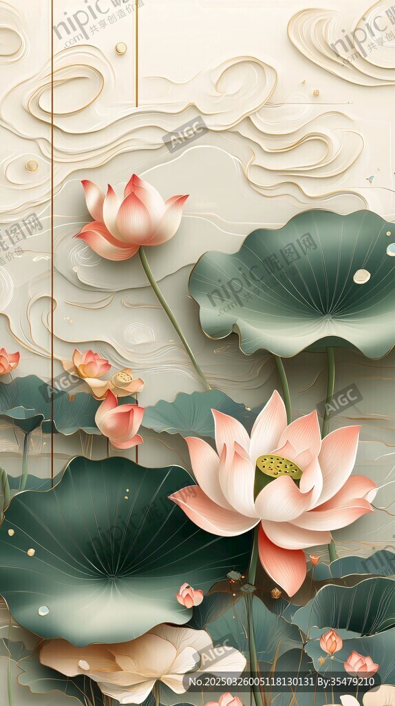 中式立體荷花浮雕藝術(shù)圖