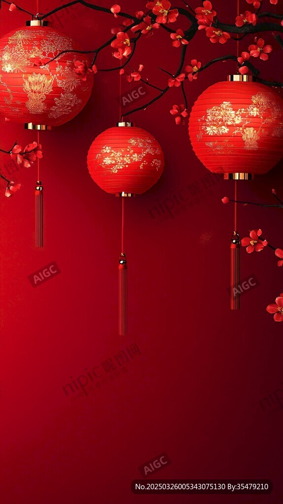 紅燈籠映紅枝喜慶氛圍濃