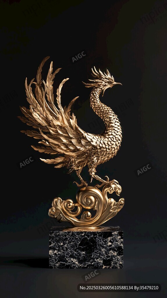 金色鳳凰擺件 精致華美