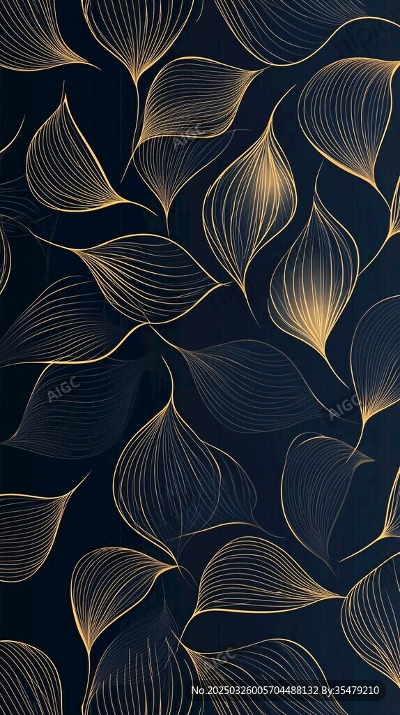 黑金葉紋無縫背景圖案