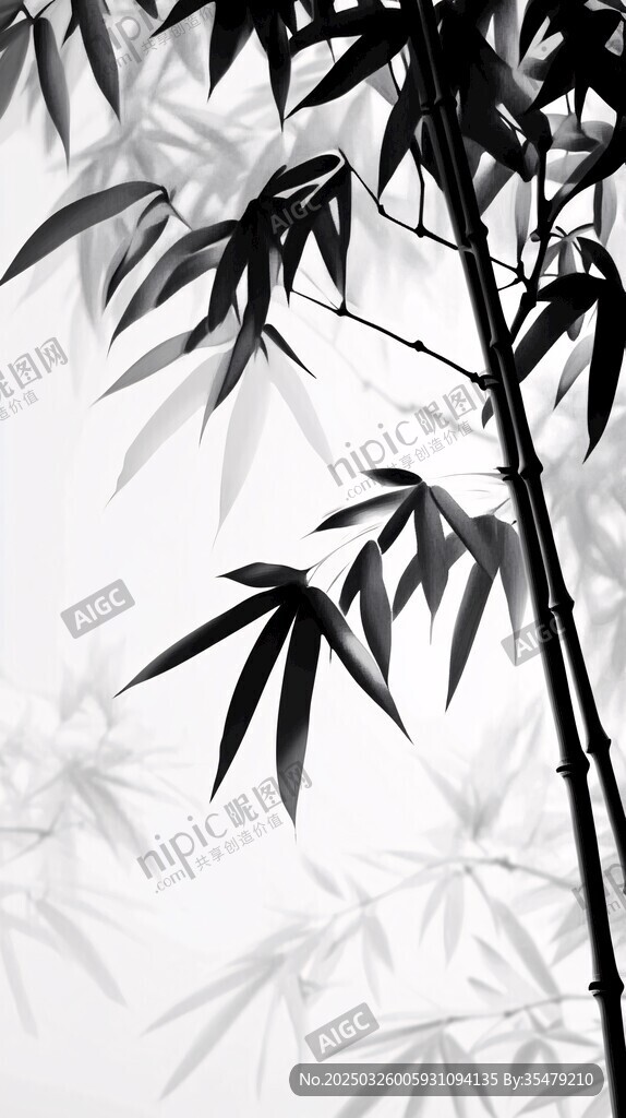 水墨風竹葉竹枝剪影