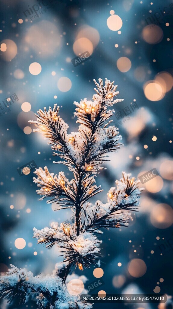 雪覆松枝 夢幻冬日景致