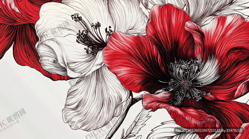 紅白色花朵精美圖案展示