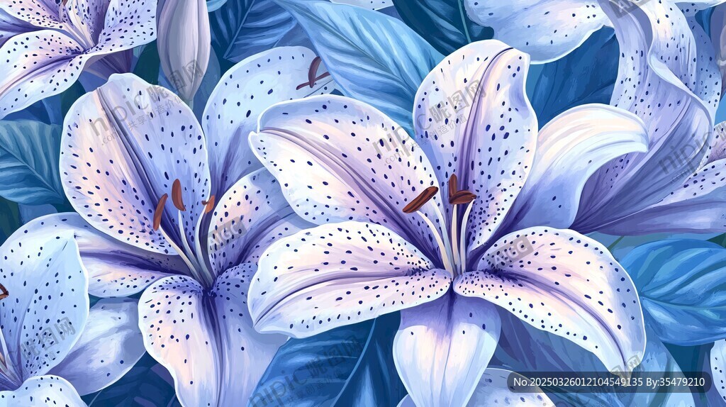 夢幻藍紫色百合花圖案