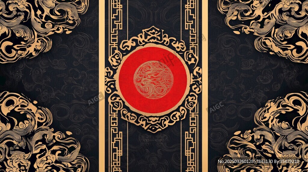 中式黑金古典花紋背景圖