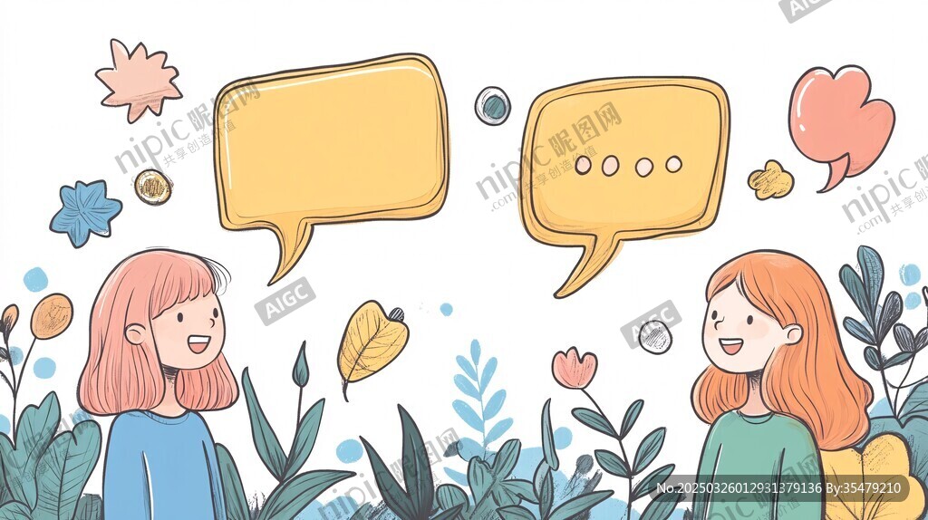女孩愉快對話的清新場景