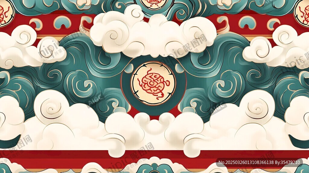 中式云紋海浪吉祥圖案