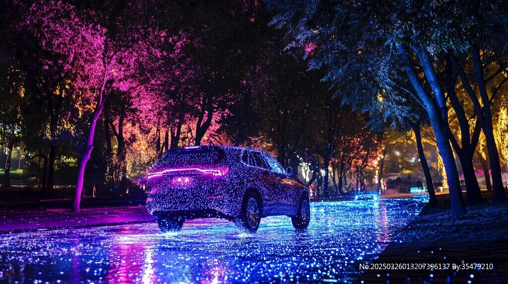 夢(mèng)幻夜路中的炫酷汽車